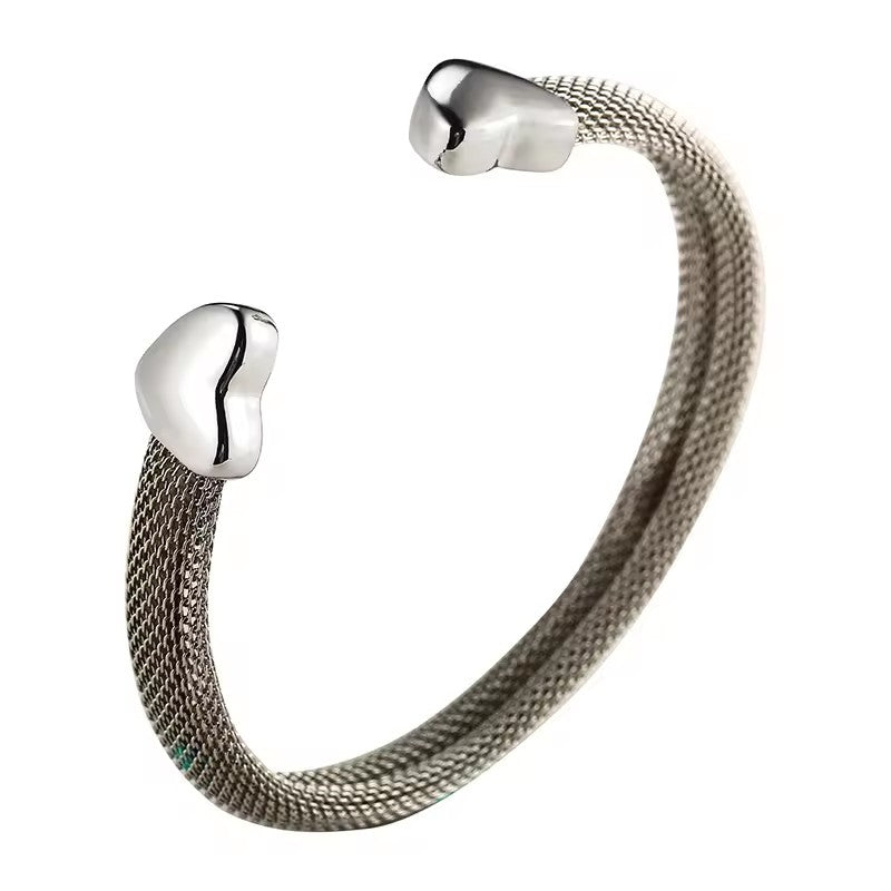 Fashion Heart Stainless Steel Open Cuff Bangles
